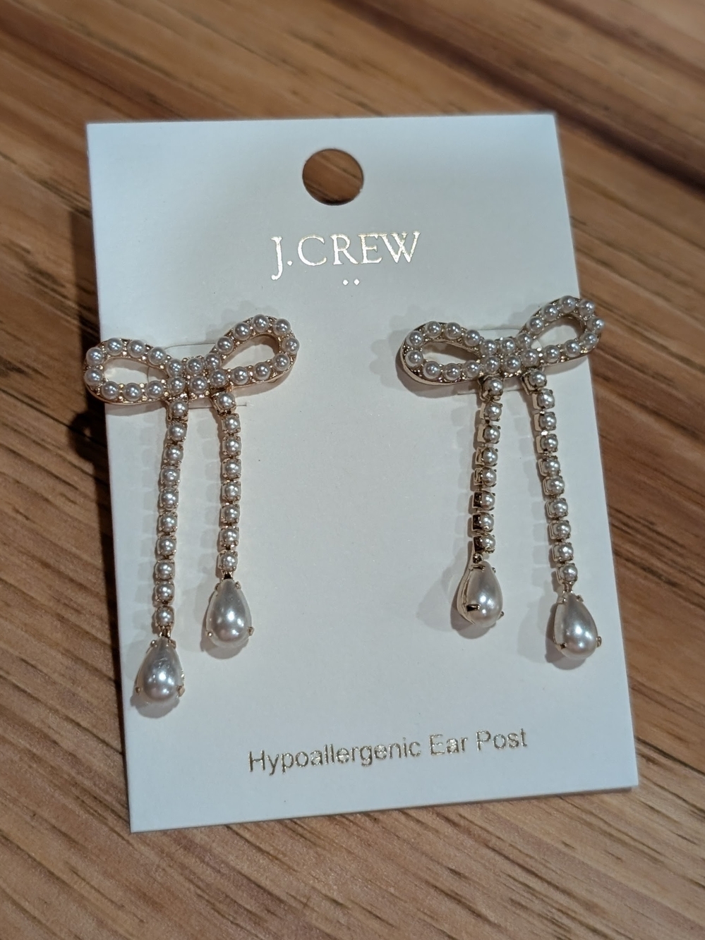 J.Crew Gold Bow Drop Pearl Earrings